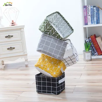 

High Quality Cotton and Linen Desktop Storage Basket Sundries Storage Box with Handle Desk Makeup Organizer