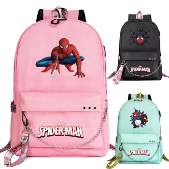 

New Cute Spider Prints Boys Girls Kids School bag Women Man USB Chain Backpack Canvas Men Bagpack Packsack Bookbag