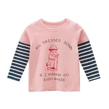 T Shirt à manches longues et col rond pour garçon et fille, avec lettres imprimées en Patchwork, style coréen, vêtements mignons pour enfants, nouvelle collection printemps automne 2022