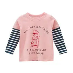 Meninas meninos t shirts retalhos carta impressão o pescoço manga comprida camiseta coreano 2022 primavera outono nova bonito crianças roupas