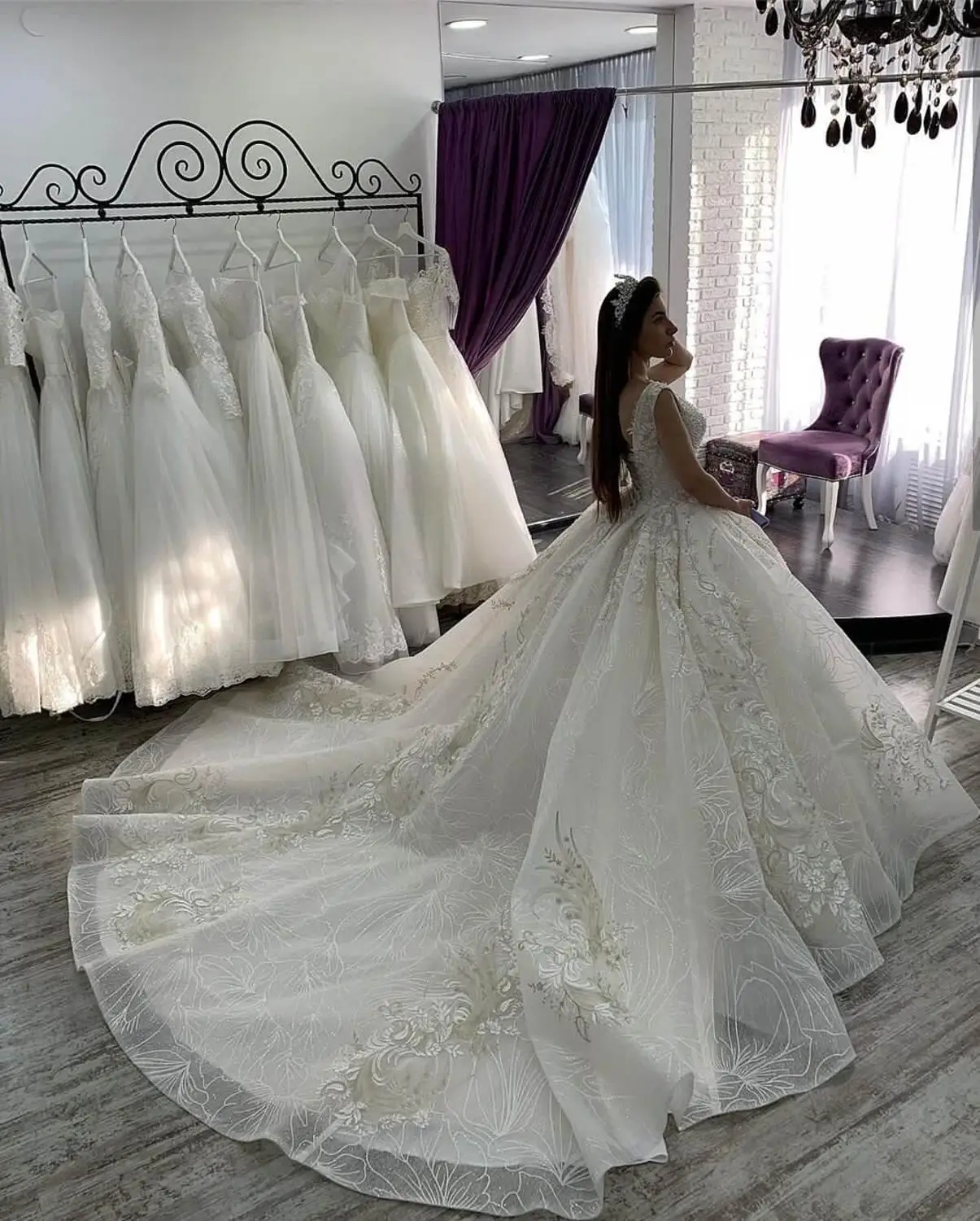 Vestido De Novia романтическое бальное платье с цветами, свадебное платье, сексуальные свадебные платья без спинки с v-образным вырезом, роскошное кружевное подвенечное платье
