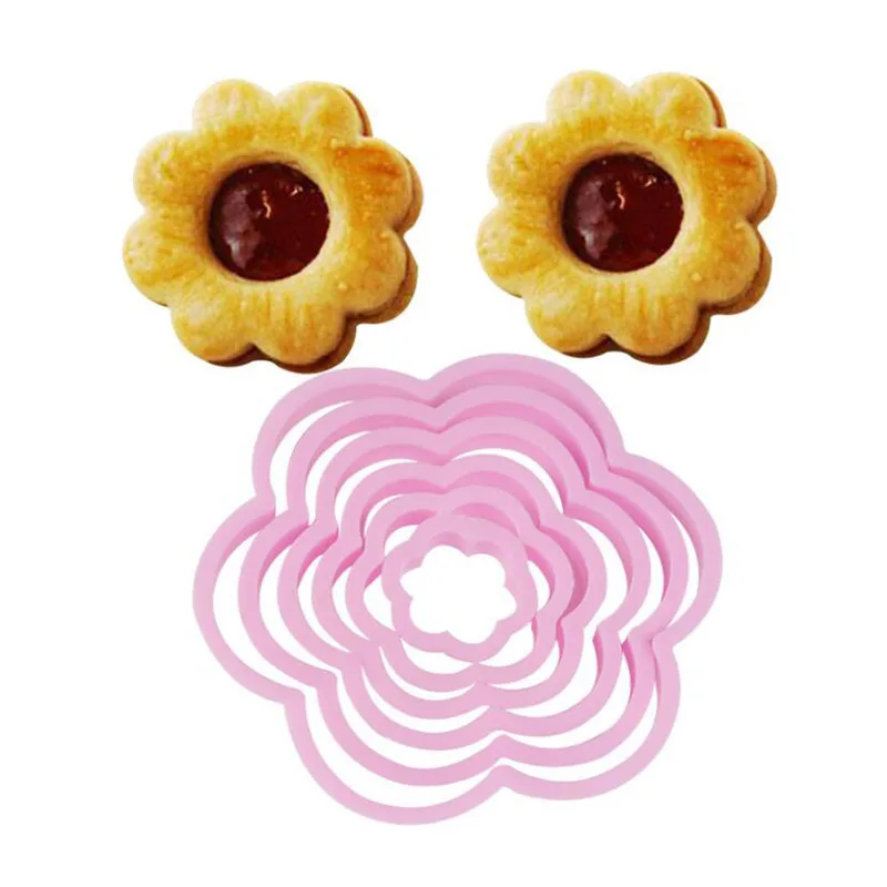 6pcs/set Pink Plum Flower Cookie Cutter Plunger Cake Mold Biscuit Stamp Fondant 3D Cake Decorating Tools Baking Moulds