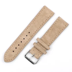 Premium Vintage Suede Leather Blue Watch Strap - 22mm (Beige with Line)