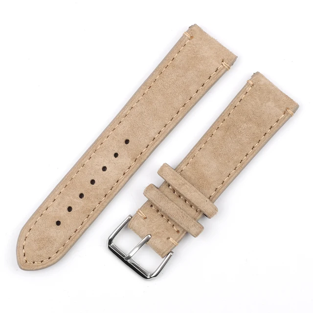 High Quality Suede Leather Vintage Watch Straps Blue Watchbands Replacement Strap for Watch Accessories 18mm 20mm 22mm 24mm Beige with Line