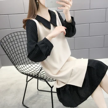 

Room 156453, row 8, No. 2, middle] actual photo of new Chiffon splicing square neck wave point fake two dresses 65