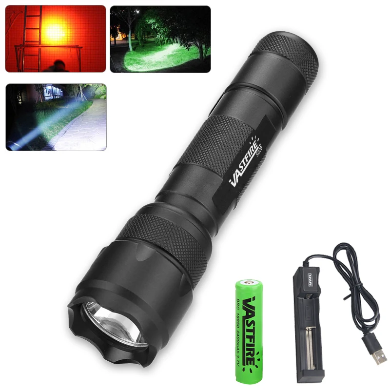 Rechargeable XML Q5 RED/White/Green Led Light Flashlight Torch Lamp Hunting +18650 +Charger | Спорт и развлечения