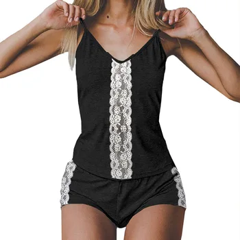 

2020 New Ladies Clothing Two-Piece Summer Lace Solid Color Women's Sleepwear 45029 Pajama Sets Women