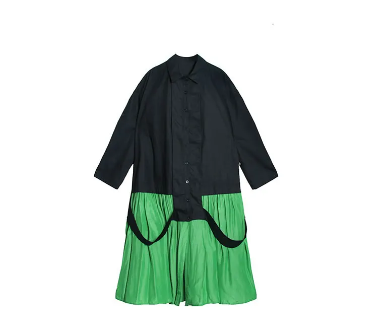 XITAO Patchwork Dress Fashion New Women Single Breast Patchwork Plated Hem 2020 Autumn Minority Casual Style Loose Dress ZP3457
