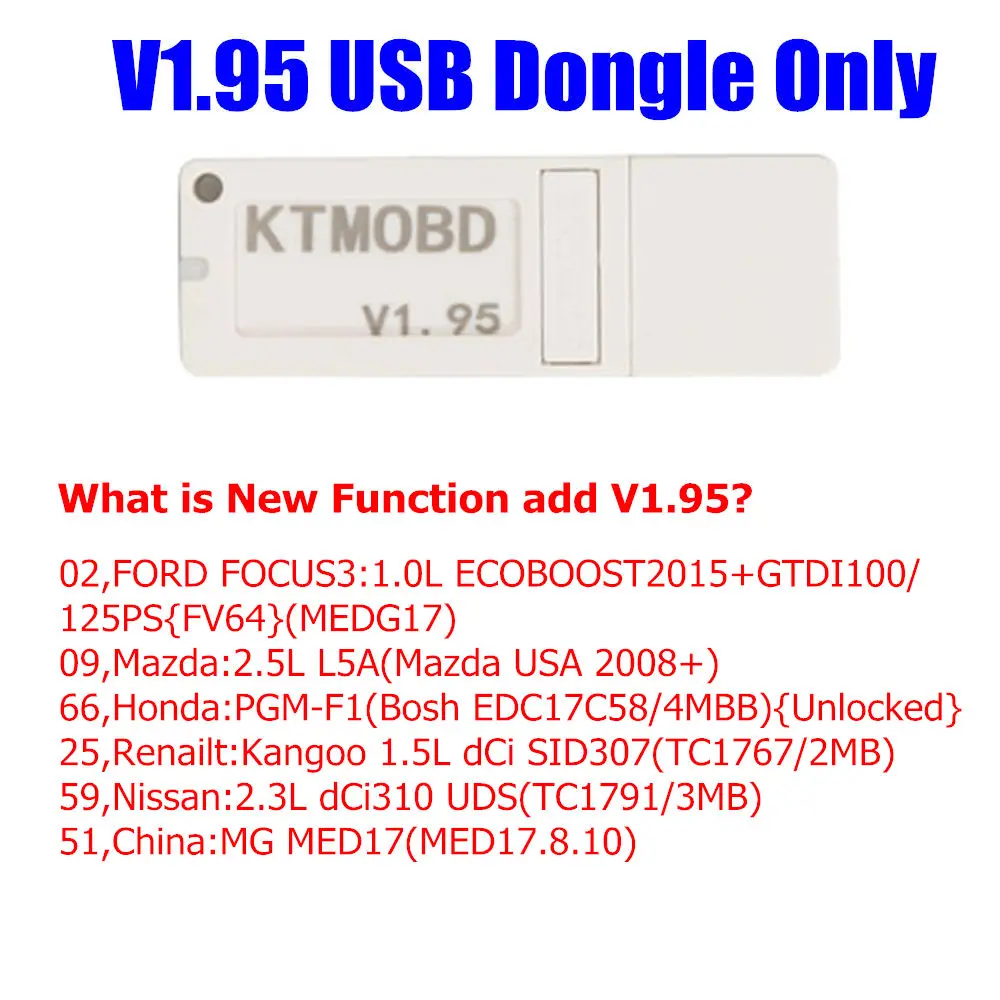 Высокое качество KTMOBD V1.95 ECU программист и коробка передач Инструмент для обновления питания подключи и играй через OBD с кабелем Dialink J2534 V1.94 - Цвет: V1.95 USB DONGLE