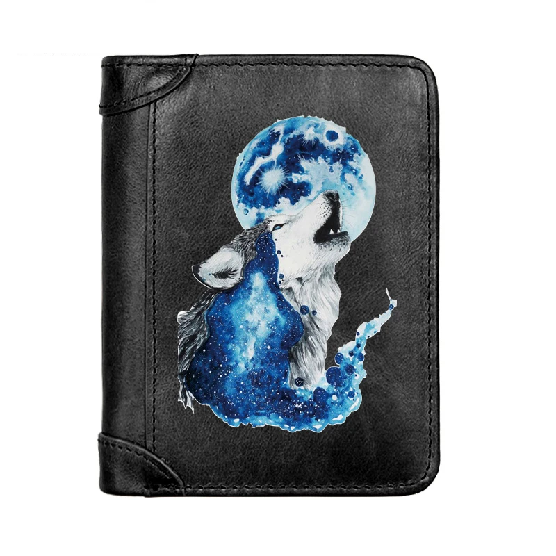 Mystery Moon Wolf cartera clásica de piel auténtica para hombre, tarjetero delgado de bolsillo, cortos, alta calidad, 100%|Carteras| - AliExpress