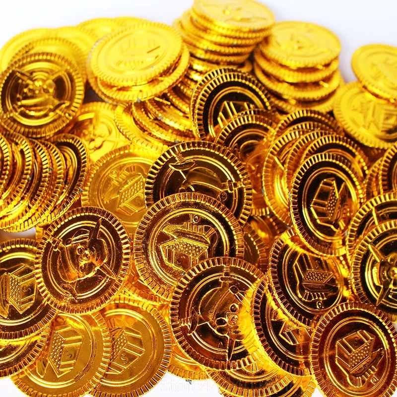 100 шт. пиратские золотые монеты пластиковые игровые драгоценные камни
