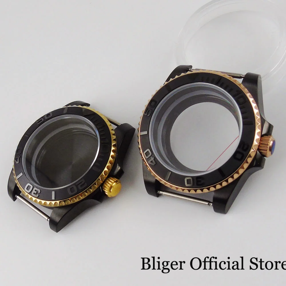 

BLACK PVD Plated Watch Case for NH35 NH35A No Magnifier Brushed Insert Seeing Backcover Unidirectional Bezel