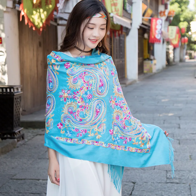 New Arrival Shawl Embroidered Flower Fashion Shawl Cashmere Thickened Wrap Scarf Conditioning Wrap Shawl Luxury Bag Scarf 4