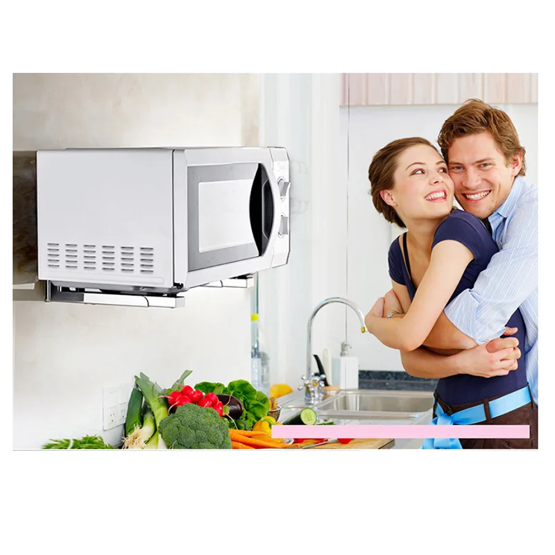 Stainless Steel Adjustable Microwave Oven Rack Wall-mounted Kitchen Floating Shelf Retractable Brac