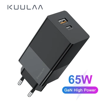 

KUULAA QC 4.0 3.0 65W GaN Charger Quick Charge 4.0 3.0 Type C PD USB Charger Portable Fast Charger For IPhone ForXiaomi Laptop
