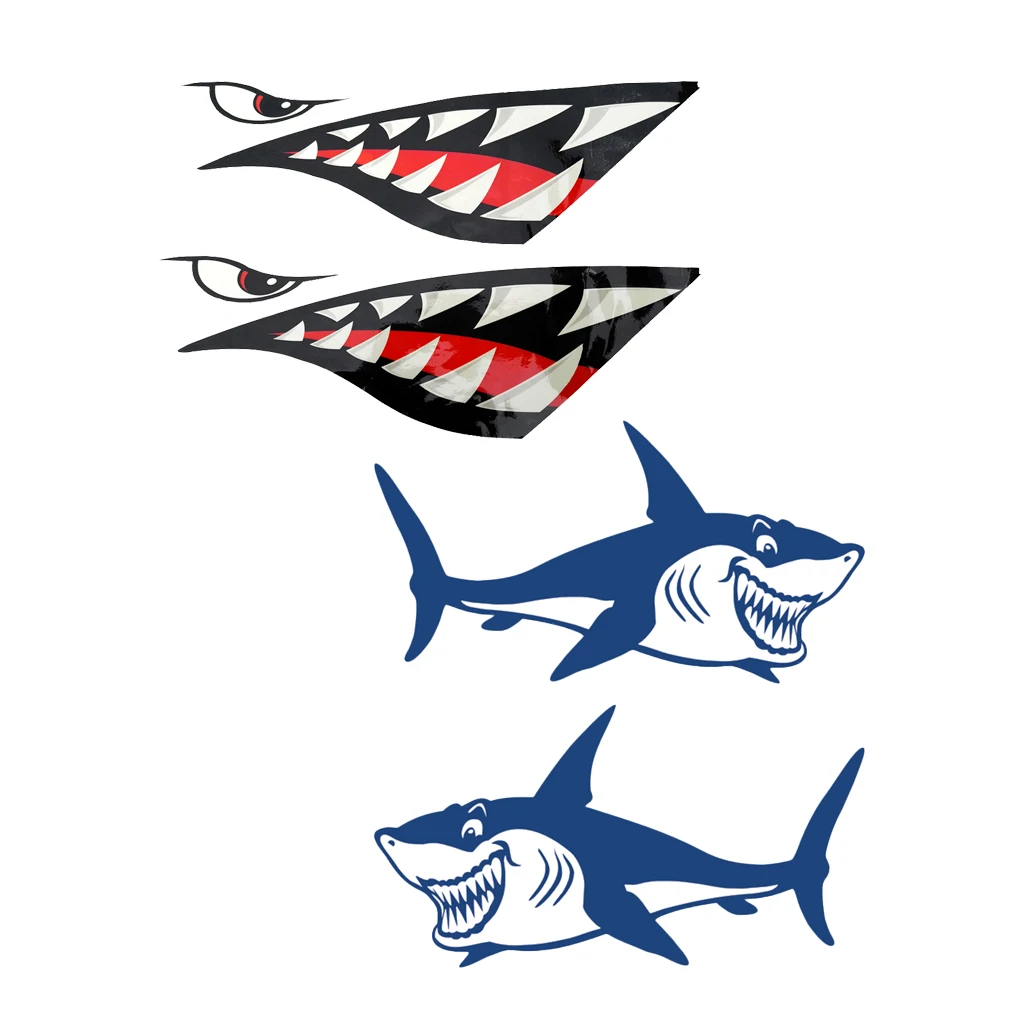 4Pcs Large Shark Teeth Sticker Vinyl Decals Fishing Boat Graphics for Canoe, Kayak, Car, Truck, Dinghy, Laptop, Walls