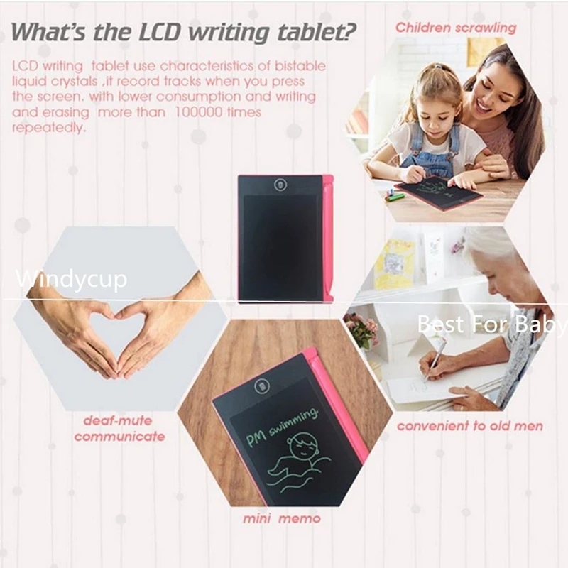 2 предмета 4,4-дюймовый ЖК-дисплей EWriter электронная Блокнот планшет для рисования изображение доска, розового и голубого цвета, для детей