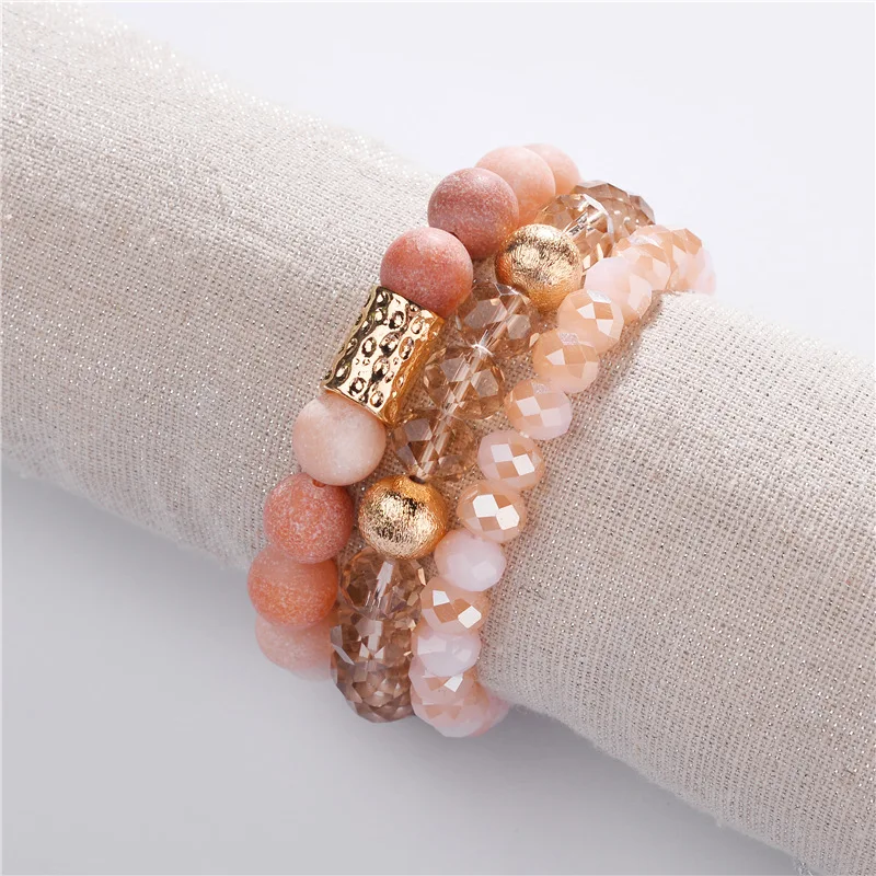 

3 Pcs/ set 3 Style Natural Stone faceted Bangle Bracelet for Woman shiny Jewelry