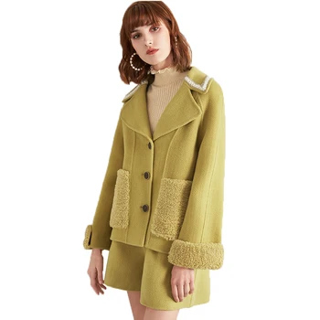 

Autumn Cashmere Fur Wool Coats Suits Womens Winter Fleece Jackets Yellow Female Laides Outerwear Shorts Sets Woolen Coat Woman