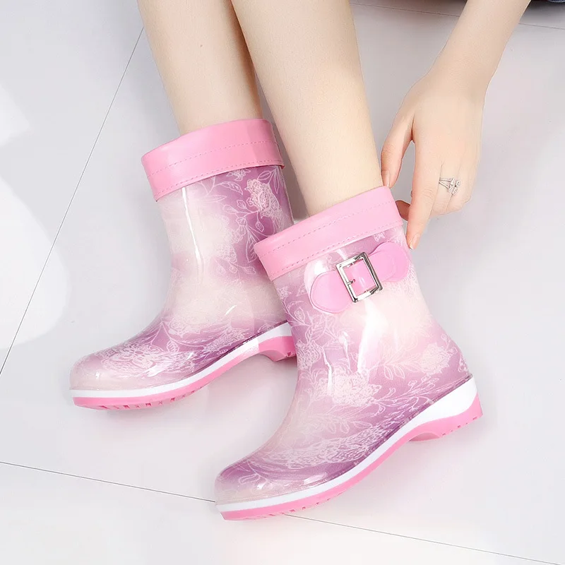 Winter Woman Rain Boot 2021 Women Print Jelly Wedge Ankle Boots