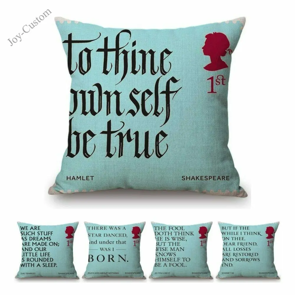 Literature Library Aqua Shakespeare Quotes Sonnet Hamlet Letter Cushion Cover | Дом и сад