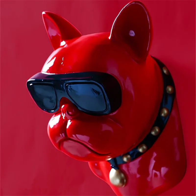 Горячая с классными очками бульдог настенная вешалка-украшение стены головой животного кулон из смолы настенные украшения, аксессуары для дома - Цвет: Красный