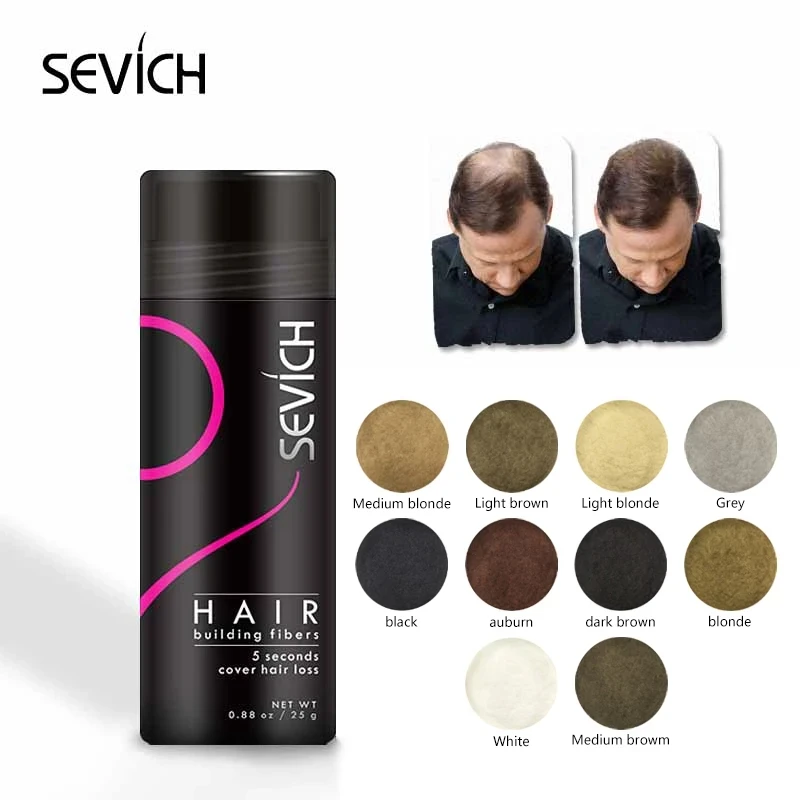 Sevich 25g fibre per la costruzione dei capelli polvere prodotti per la caduta dei capelli estensione calva addensare barattolo spray per capelli cheratina