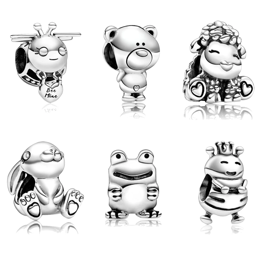 Abalorios de animales pequeños para accesorio compatible con pandora original, brazalete, Rana, oveja, - AliExpress