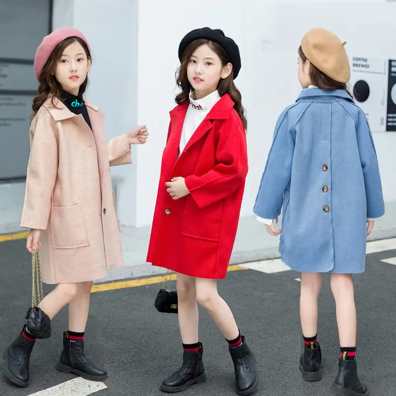 

Winter Down Jacket Baby Girls Top Coat Woolen Coat Long Kids Outerwear Fashion Teens Long Trench Coat Children Windbreaker 5-13Y