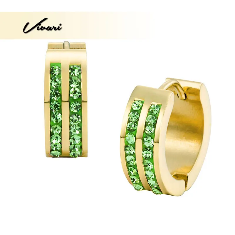 

Vivari Stainless Steel Gold Earrings With Elegant Green Crystal Stone Fashion Accessories