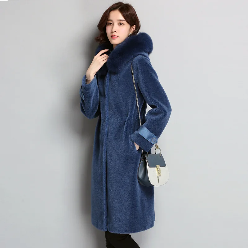 

Real Fur Coat Women Autumn Winter Caot Women Clothes 2020 Korean Sheep Shearing Fox Fur Collar 100% Wool Jackets SY9101 YY1715