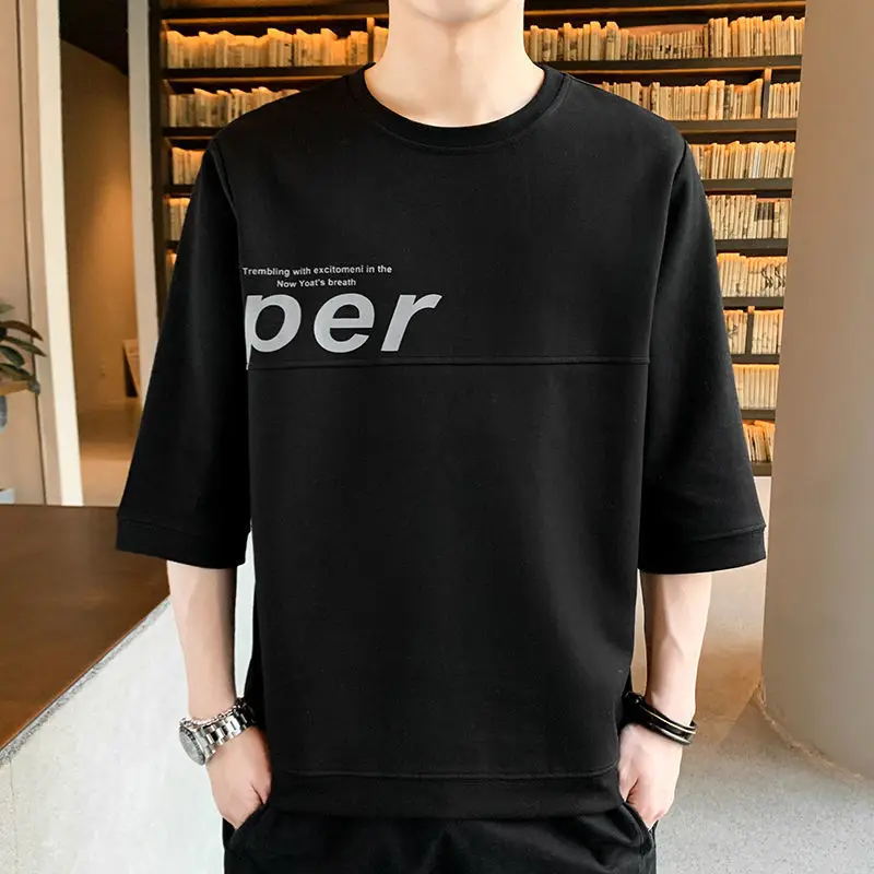

2021 Hot Selling Men's Large Loose Top Korean Summer New Port Style Casual T-shirt Fashion Cotton Letter Printing Short Sleeve