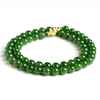 

Natural spinach Green yu Bead Necklace Original Hand string 7-8mm and Tianyu Bead Necklace Women Belt Certificate