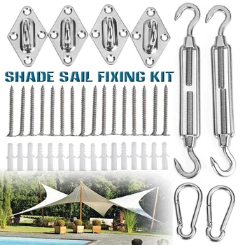 

40Pcs Sun Shade Sail Canopy Fixing Accessories Stainless Steel Hardware Kit Pad Eye Turnbuckle Snap Hook Screw Carabiner Clip