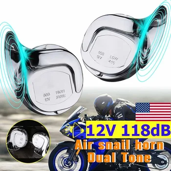 

Pair 118DB Motorcycle Horn Chrome Motorbike Loud Dual-tone Electric Snail Air Horn Siren for Car Motorcycle Scooter Truck 12V