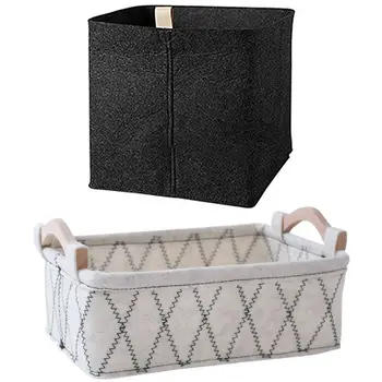 

2 Pcs Felt Laundry Box Cotton and Linen Handle Desk Debris Storage Basket Style Convenience Holder Cosmetic Organizer