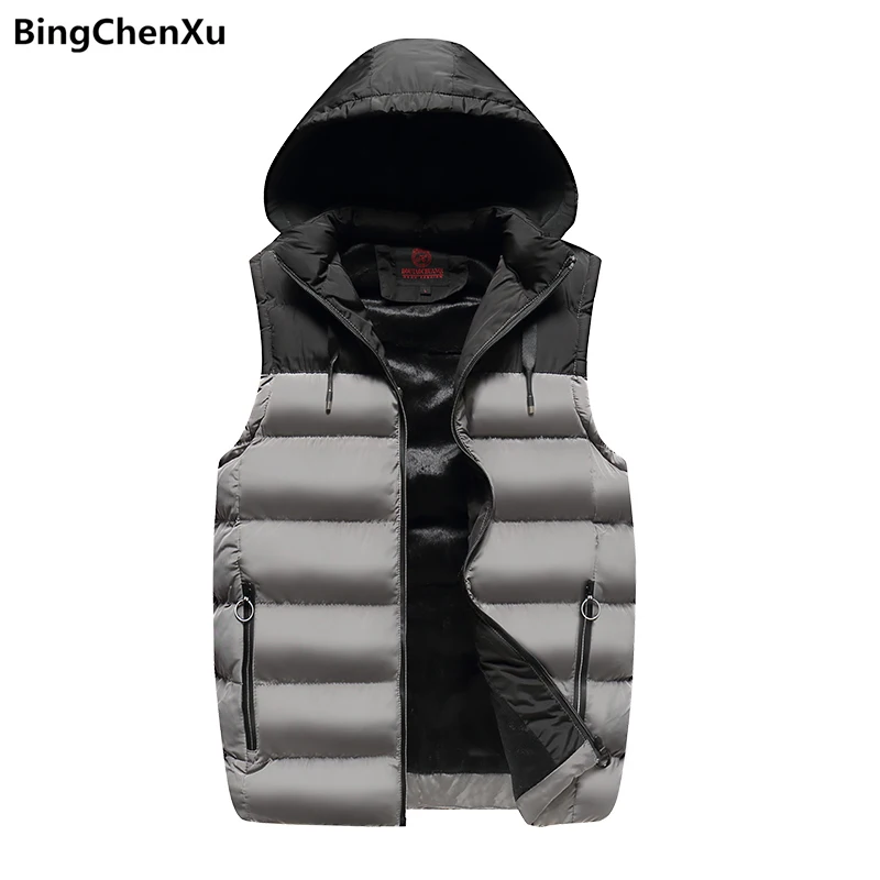 

Casual Windbreaker Male Vests and Coats Cotton-Padded Men's Vest Sleeveless Motorcycle Jacket Fleece Lining Waistcoat for Men