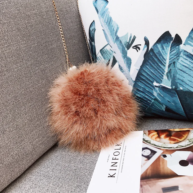 Luxury Designer Fur Purse Women Ostrich Feathers Evening Party Bag Famous Brand Handbag Fall Winter Party Day Cluthes Drop Ship - Цвет: Коричневый