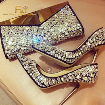 

FSJ Delicate Handmade Lady Evening Shoes Pointy Toe Women Pumps Luxurious Rhinestones High Heels Stiletto Pumps Prom Party Shoes