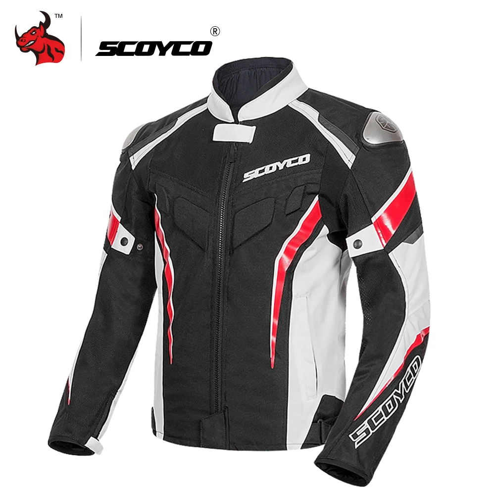 SCOYCO Мотоциклетная Куртка Светоотражающий, для мотокросса куртка Для мужчин байкерская куртка защитный Шестерни мотор Костюмы мотоцикла защитный бронированный чехол - Цвет: black red jacket