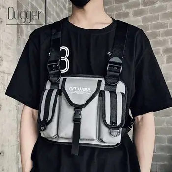 

Ougger New Hip Hop Chest Bag Men Women Reflective Strip Tactical Chest Bag Multifunctional Functional Fashion Vest Backpack