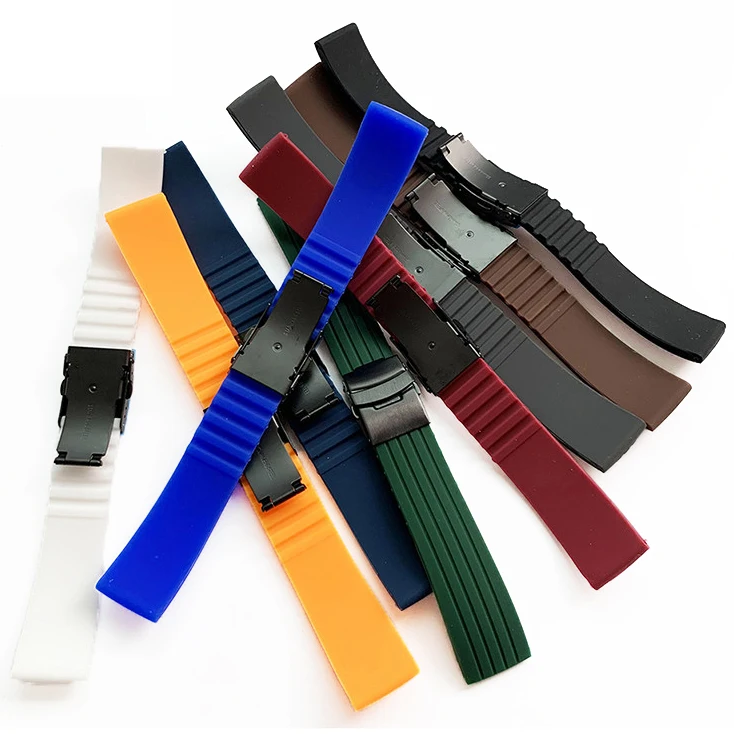 Red Waterproof Silicone Sport Strap with Folding Buckle - Men's Replacement Watch Band Accessories
