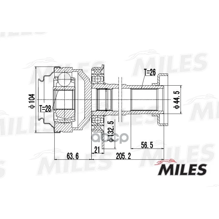 Шрус Vw Transporter V 1.9tdi-2.5tdi 03- Внутр. Прав. Мкпп Miles Ga10037 Miles арт. GA10037