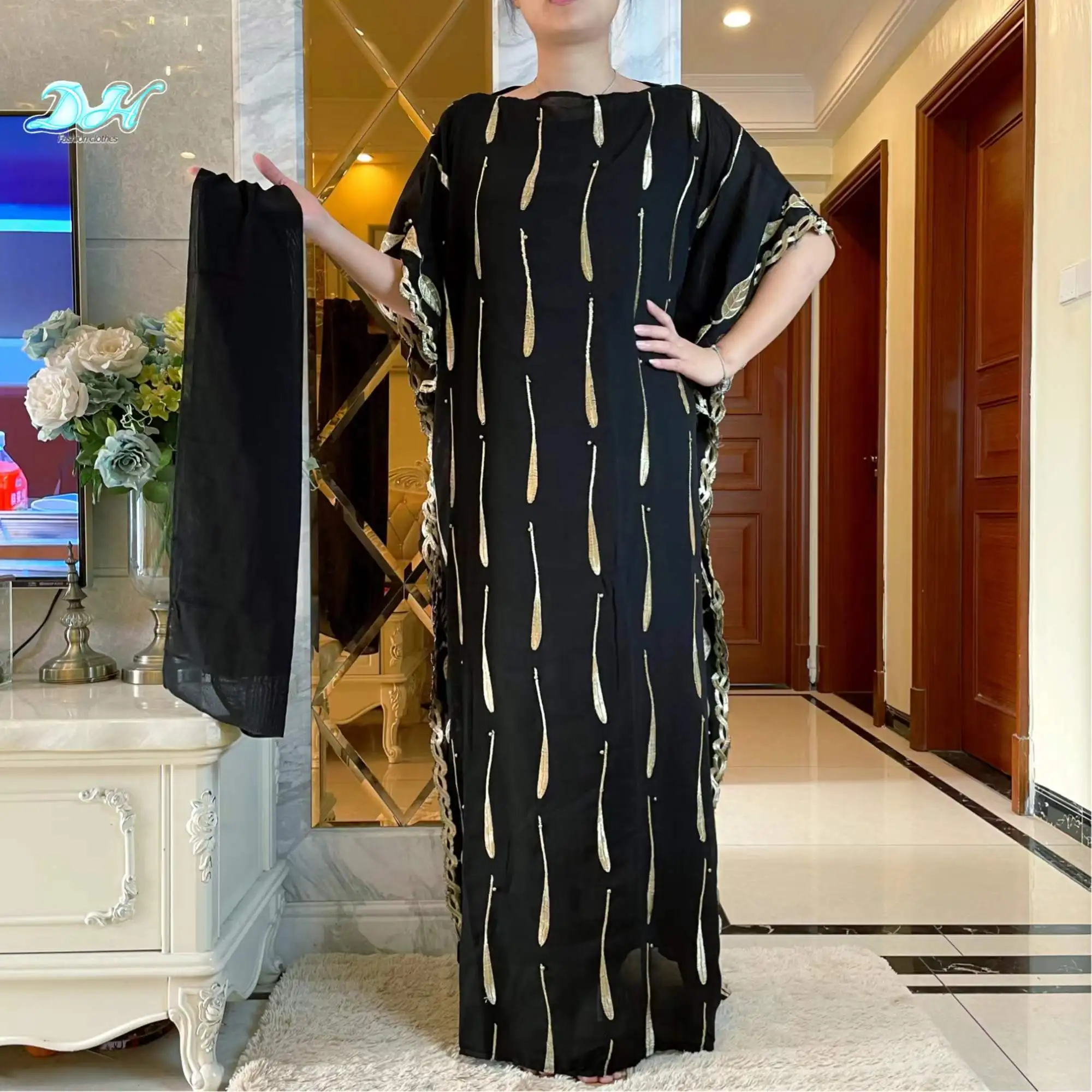 

2021 Summer New Arrival African Dashiki Flower Turkish Maxi Kaftan Women Muslim Fashion Abaya Long Dress HD001