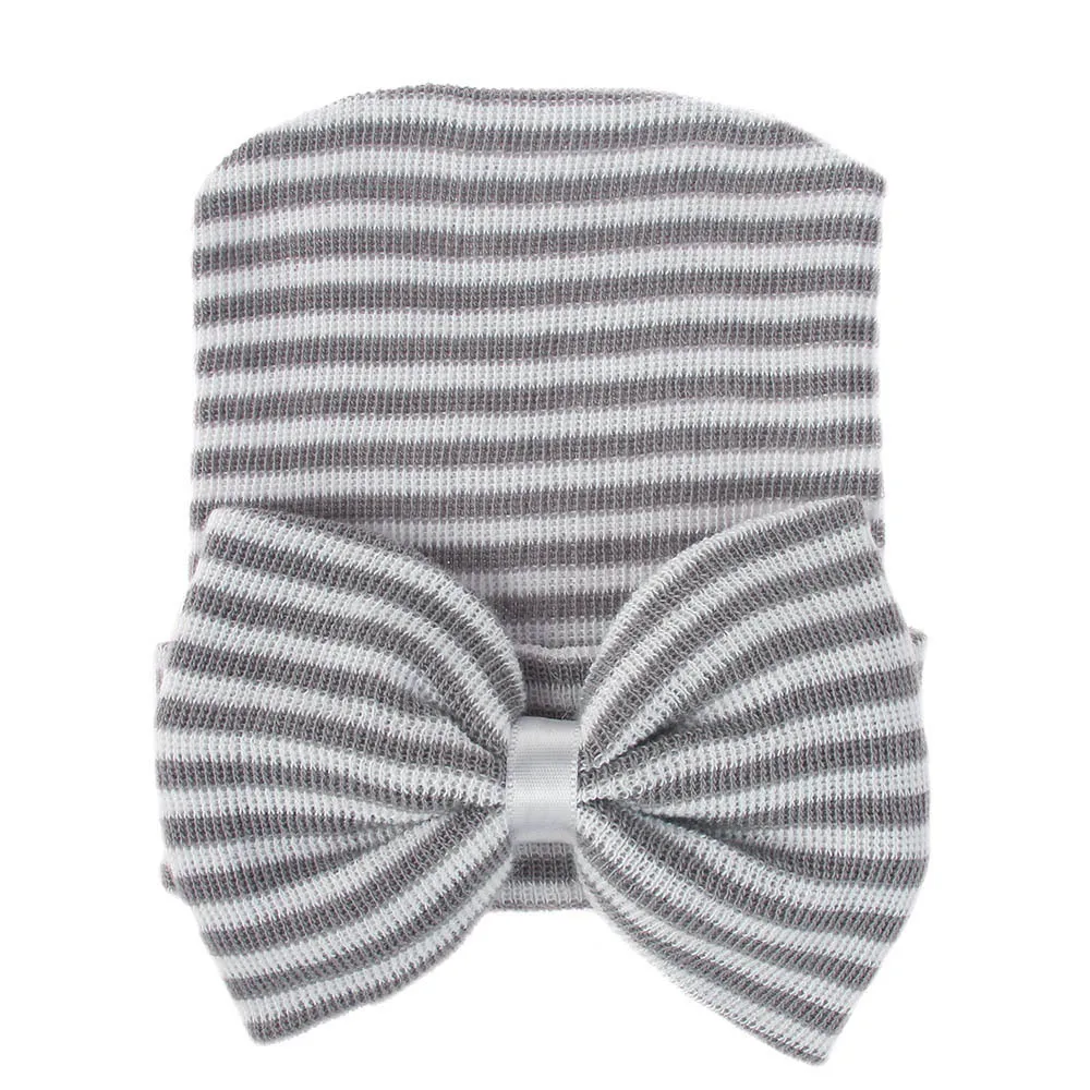 Шифоновая Шапочка с бантом для новорожденных, однотонная, розовая, синяя, мягкая, больничная шапочка для девочек, реквизит для фотосессии новорожденных, Детские аксессуары для 0-3 месяцев - Цвет: grey hat
