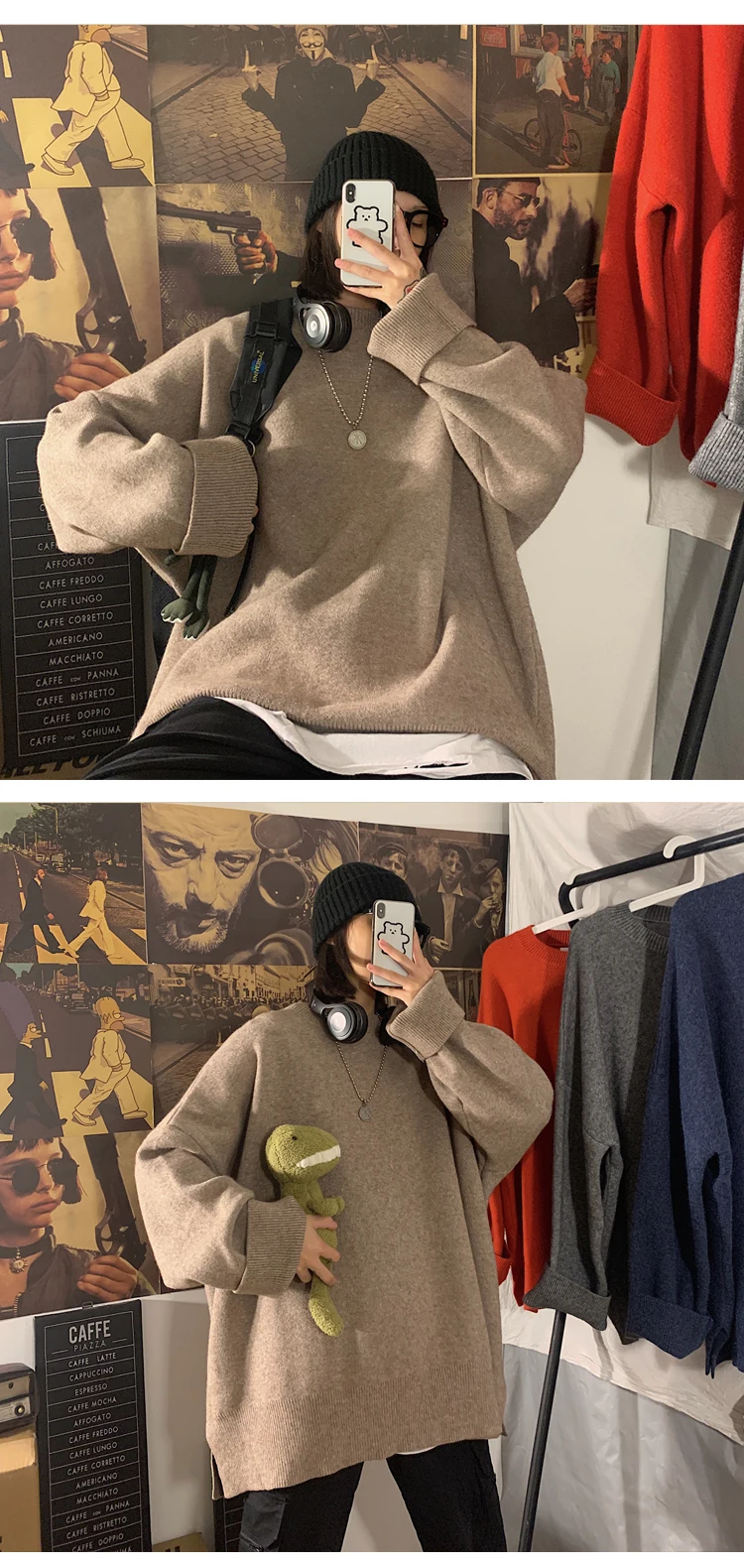 Зимний мужской свитер, теплый модный однотонный Повседневный вязаный пуловер, Мужская Уличная одежда, свободный свитер с длинным рукавом, мужская одежда