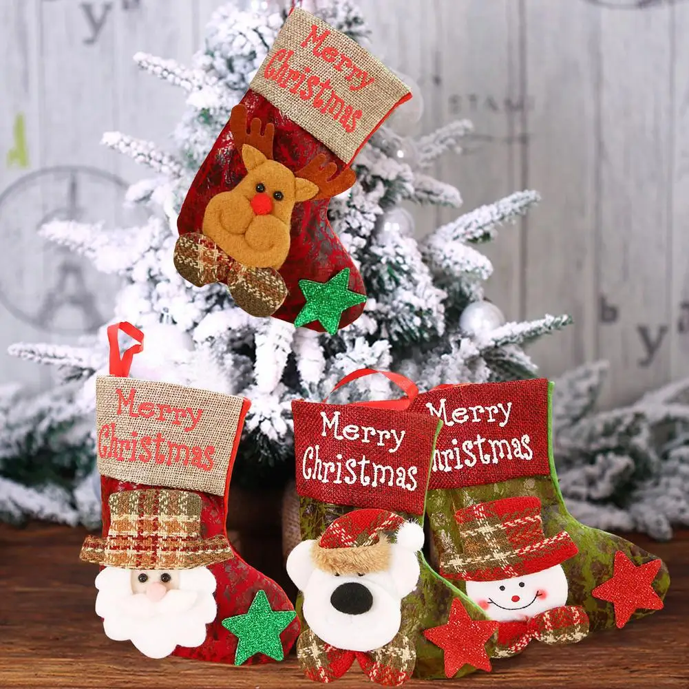Medias de Navidad , INTVN 4 Piezas Christmas Stocking Calcetines Decoración Navideña Caramelo Regalo Bolsa Santa Claus + Muñeco de Nieve 