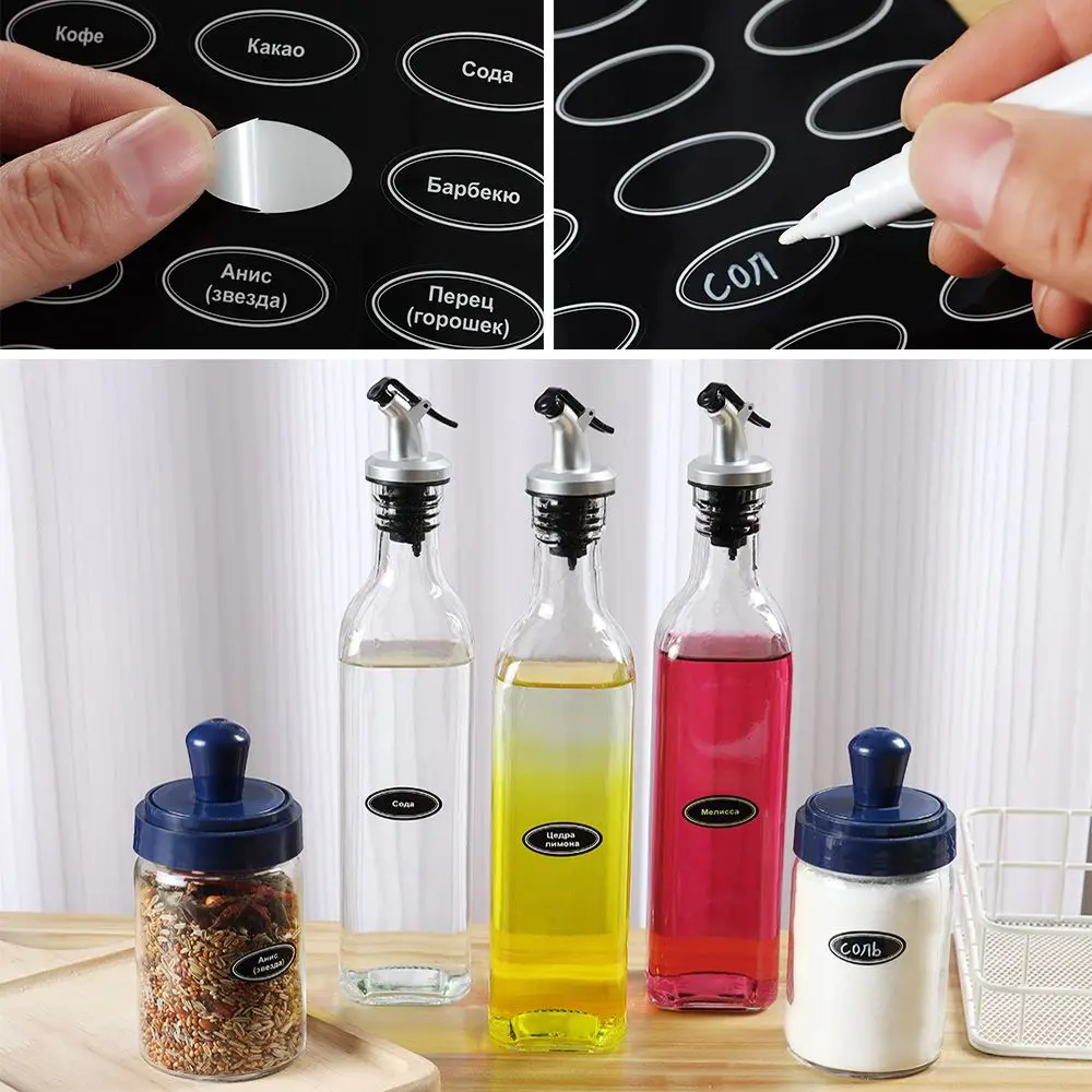 Reusable Kitchen Organization Seasoning Boxes Tags Russian Pantry Labels Chalkboard Decal Spice Jar Stickers With Marker Pen