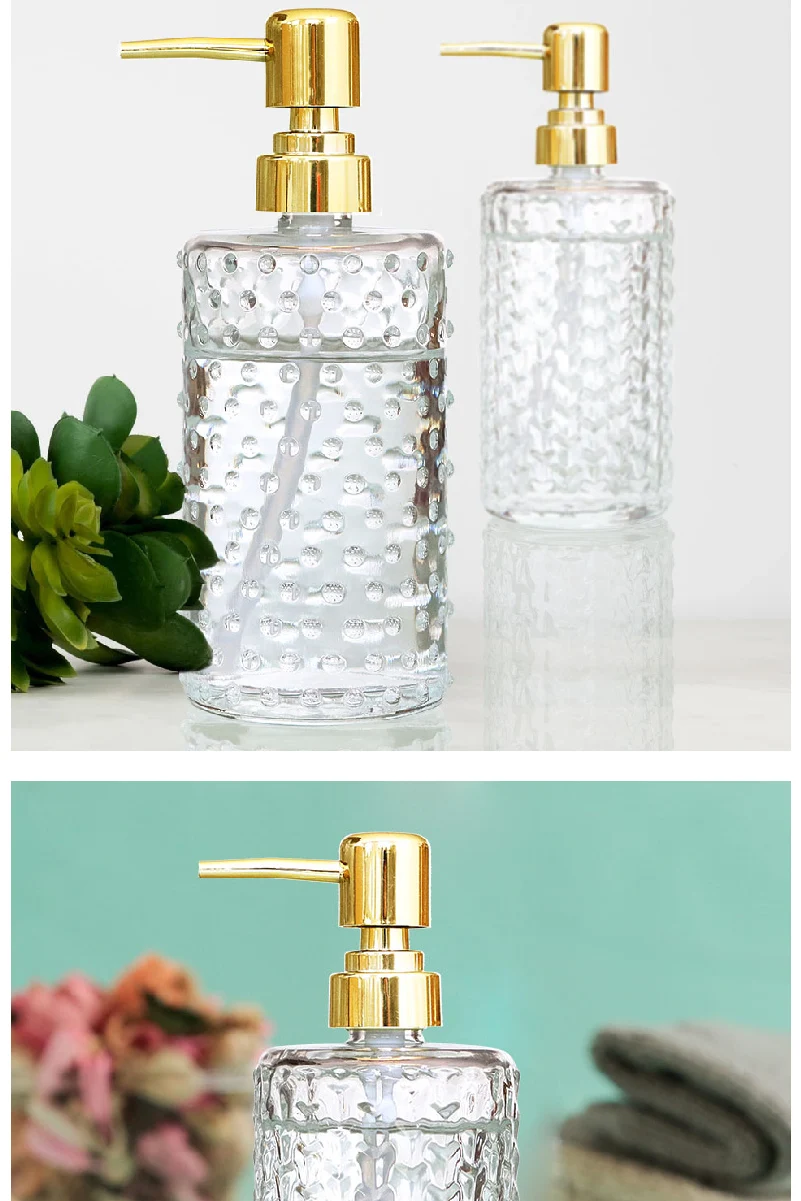 Glass Hand Sanitizer Bottle With Gold Pump For Bathroom Soap_voghion.com
