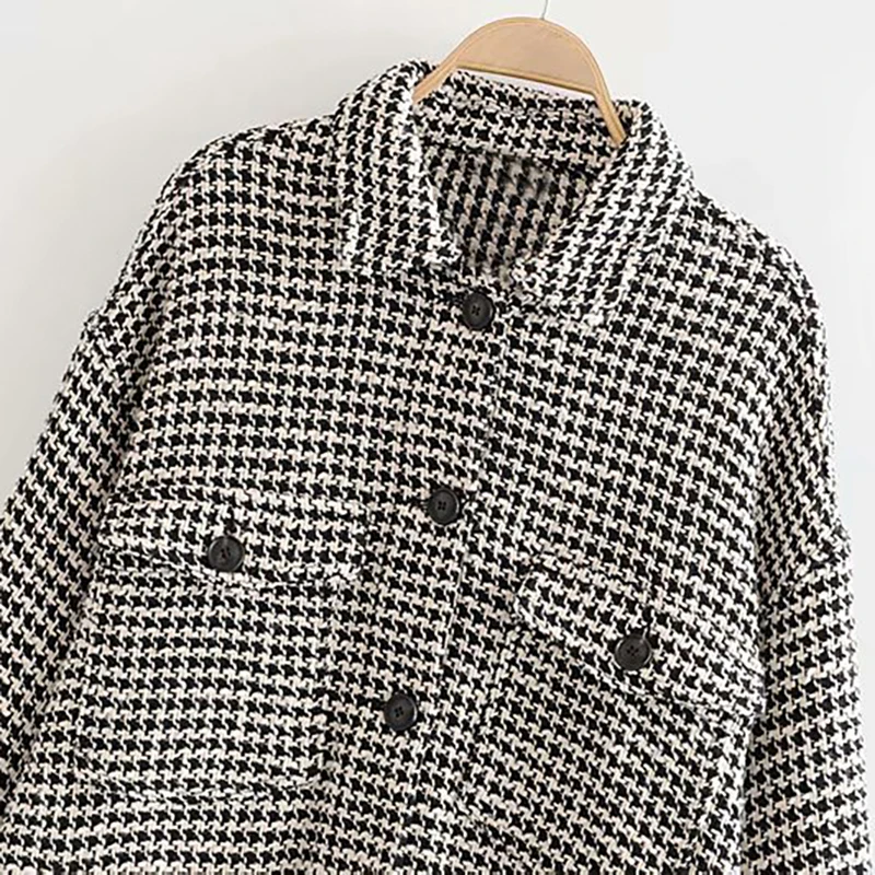 astounding Women Fashion Plaid Jacket Batwing Long Sleeve Elegant Tweed Coat Female Pockets Turn Down Collar L